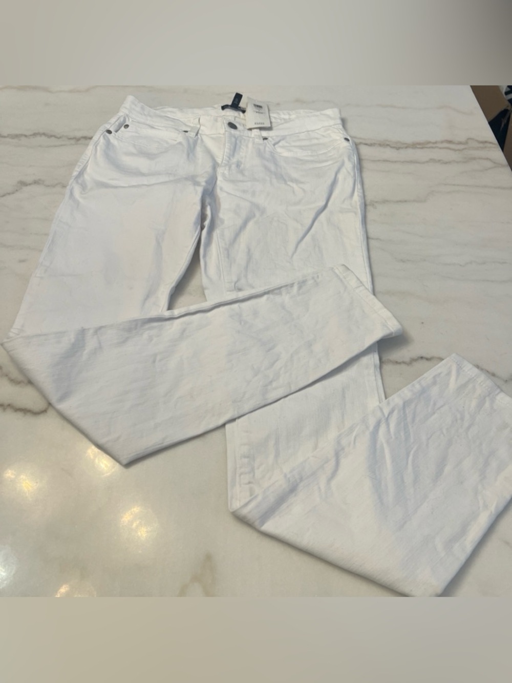 Eileen Fisher Organic Cotton Womens White Jeans Skinny Size 8 NWT Flaws